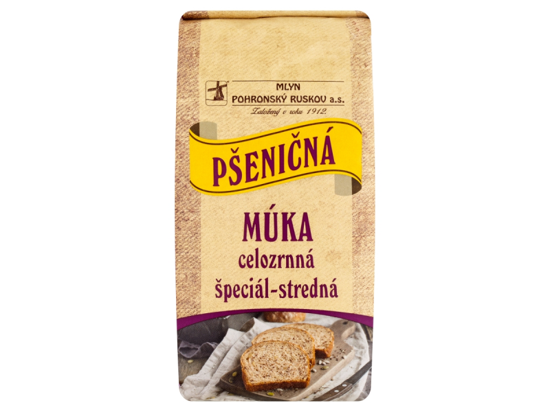 Pšeničná múka celozrnná špeciál stredná 800 g, Mlyn Pohronský Ruskov. / 1ks